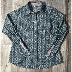 Cinch Teal Pattern  Womens Extra Large Western Flip Cuff Long Sleeve Button Up